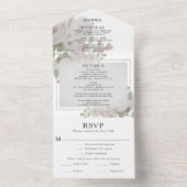 Bruiloft Blush Grey Roze Rose Bloemen Waterverf Al All In One Uitnodiging (Binnen)