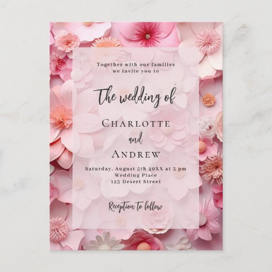 Bruiloft blush roze bloemen elegant uitnodiging briefkaart (Voorkant)