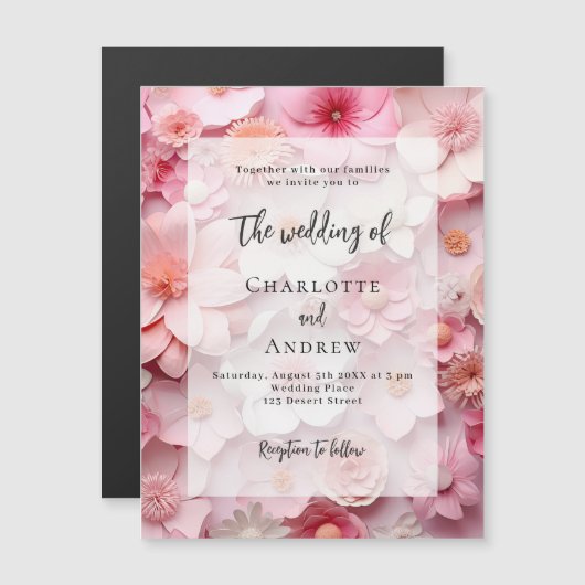 Bruiloft blush roze bloemen elegante luxe magnetische uitnodiging (Voorkant / Achterkant)