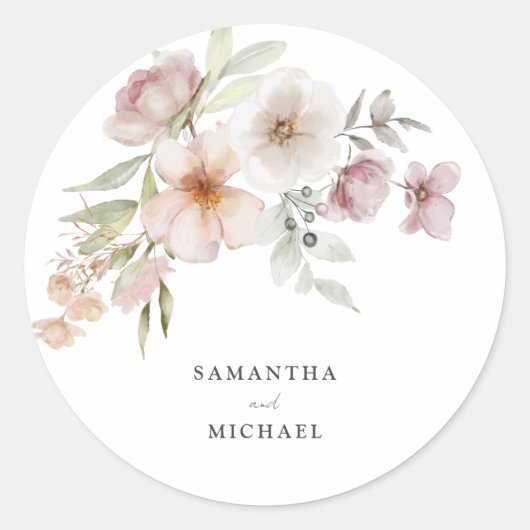 Bruiloft Blush Roze Bloemen Sticker (Voorkant)