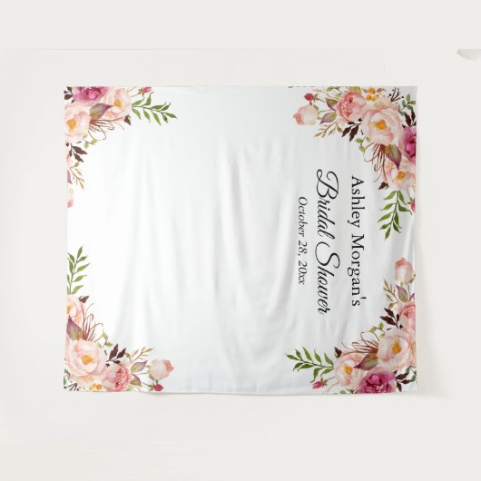 Bruiloft Blush Roze Bloemstuk Foto Achtergrond Wandkleed (Voorkant (horizontaal))