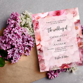 Bruiloft blush roze florals budget uitnodiging