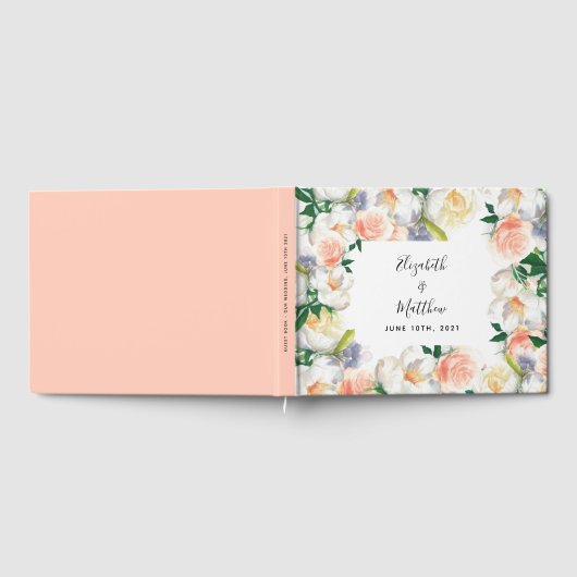 Bruiloft blush roze florals witte namen gastenboek (Volledig)