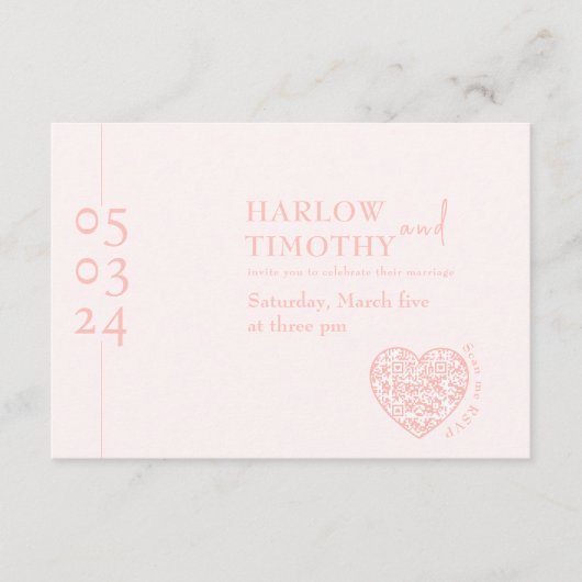 Bruiloft blush roze haard QR code bijsluiter kaart (Voorkant)