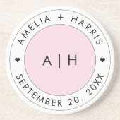 Bruiloft Blush Roze Initiaal Monogram Paar Naam Zandsteen Onderzetter (Voorkant)