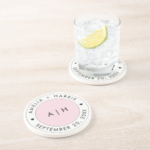 Bruiloft Blush Roze Initiaal Monogram Paar Naam Zandsteen Onderzetter