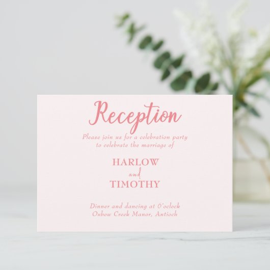 Bruiloft blush roze Monogram Receptie detail Informatiekaartje (Staand voorkant)