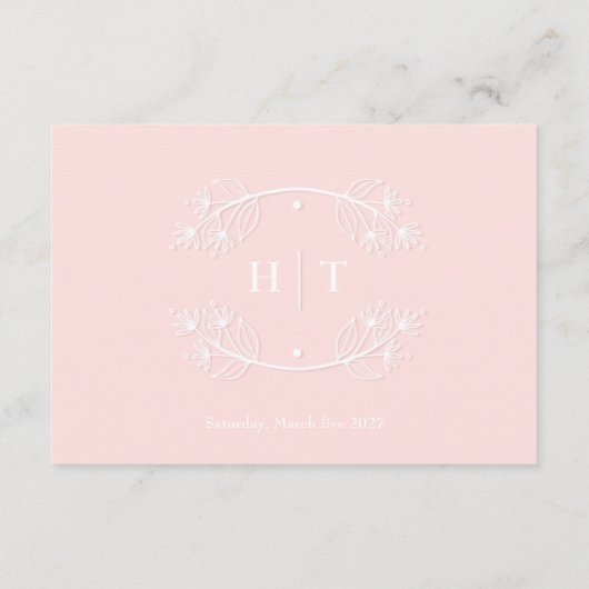 Bruiloft blush roze Monogram Receptie detail Informatiekaartje (Achterkant)