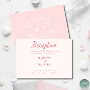 Bruiloft blush roze Monogram Receptie detail Informatiekaartje