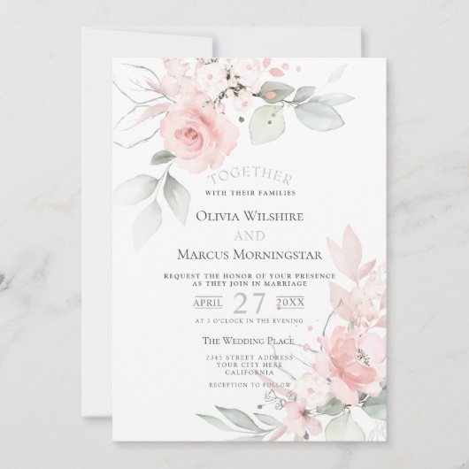 Bruiloft | Blush roze roze Rozen Kaart (Voorkant)