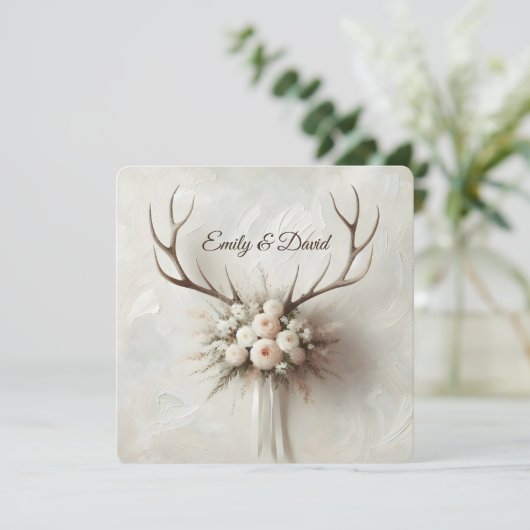 Bruiloft Boeket en Herten Antlers Kaart (Staand voorkant)