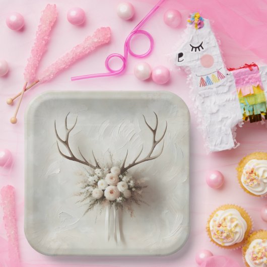 Bruiloft Boeket en Herten Antlers Papieren Bordje (Feest)
