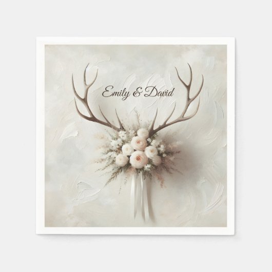 Bruiloft Boeket en Herten Antlers Servet (Voorkant)