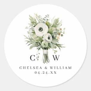 Bruiloft Boeket Monogram Ronde Sticker