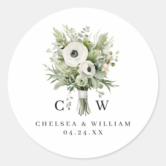Bruiloft Boeket Monogram Ronde Sticker (Voorkant)