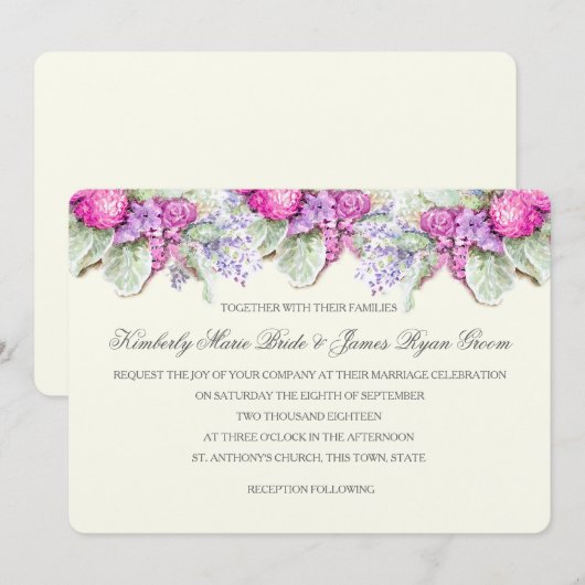 Bruiloft Boeket Purples Waterverf Kaart (Voorkant / Achterkant)