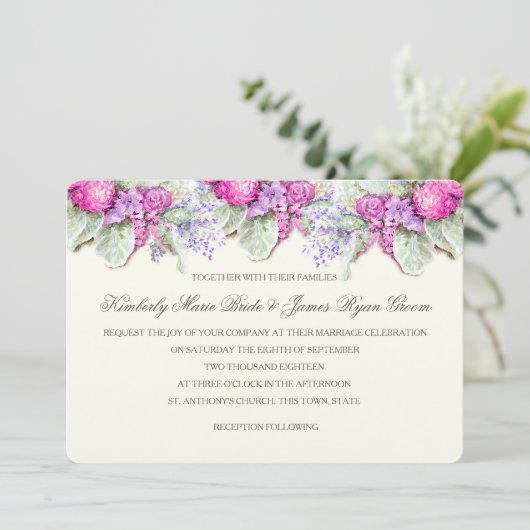 Bruiloft Boeket Purples Waterverf Kaart (Staand voorkant)