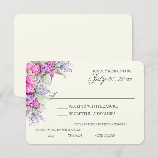 Bruiloft Boeket Waterverf RSVP (Voorkant / Achterkant)