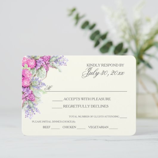 Bruiloft Boeket Waterverf RSVP (Staand voorkant)