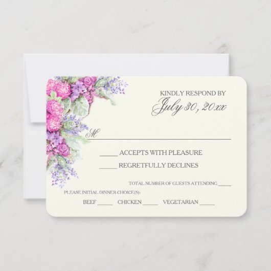 Bruiloft Boeket Waterverf RSVP Kaartje (Voorkant)