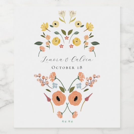 Bruiloft  Bohemian Floral Wijn Etiket (Enkel label)