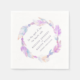 Bruiloft bohemian veer en kralen paarse servetten