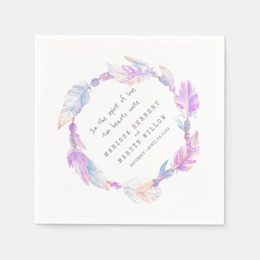Bruiloft bohemian veer en kralen paarse servetten (Voorkant)