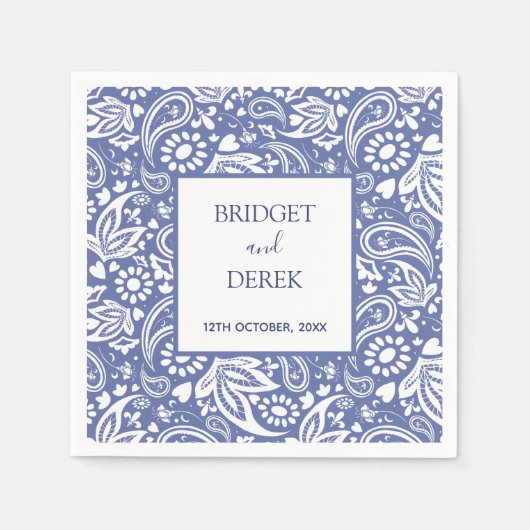 Bruiloft Boho Chic Blauw en Wit Aangepast Servet (Voorkant)