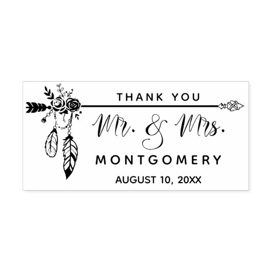 Bruiloft Boho Mr Mrs Custom Naam Dank u Rubberstempel (Afrduk)