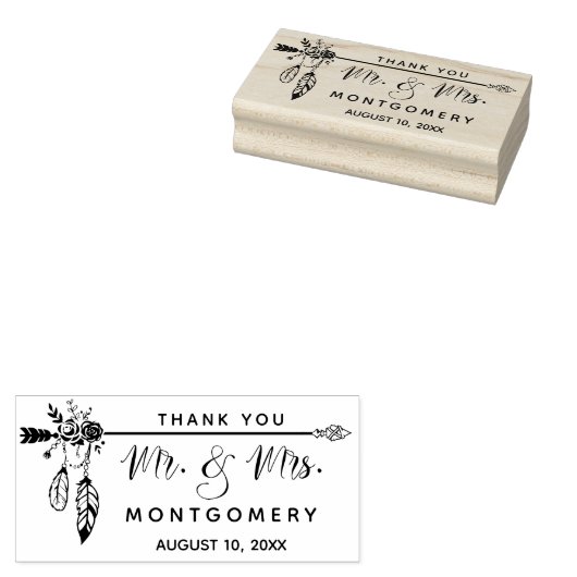 Bruiloft Boho Mr Mrs Custom Naam Dank u Rubberstempel (Gestempeld)