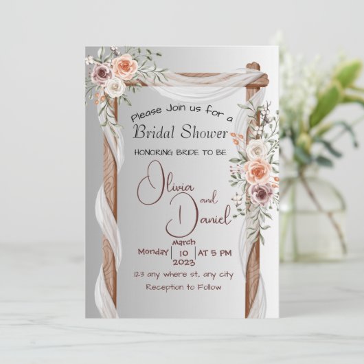 Bruiloft Boho Pink Peony Arch Lijst Uitnodiging (Staand voorkant)