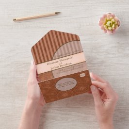 Bruiloft Boho Sinaasappel & Bruin Geometrische Str All In One Uitnodiging