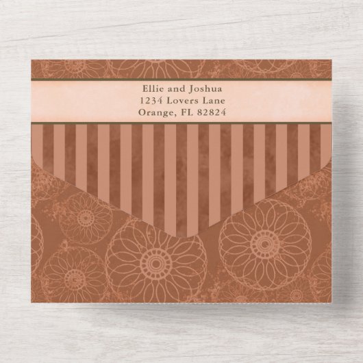 Bruiloft Boho Sinaasappel & Bruin Geometrische Str All In One Uitnodiging (Achterkant)