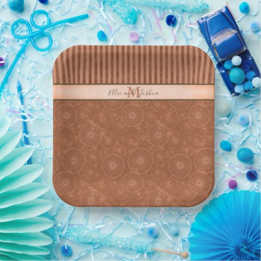 Bruiloft Boho Sinaasappel & Bruin Geometrische Str Papieren Bordje (Feest)