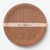 Bruiloft Boho Sinaasappel & Bruin Geometrische Str Papieren Bordje (Voorkant)