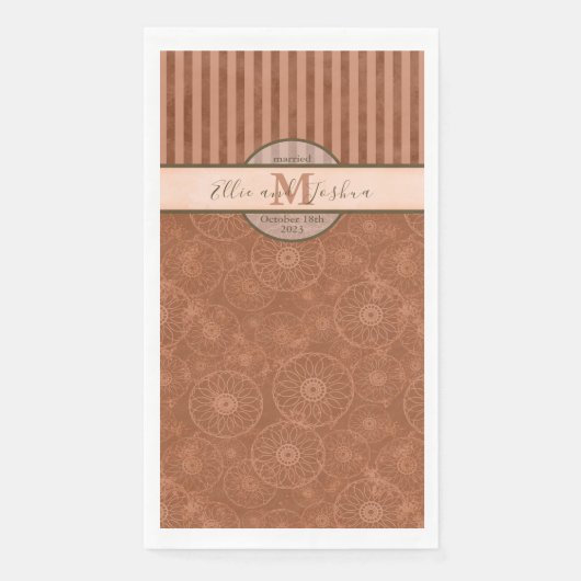 Bruiloft Boho Sinaasappel & Bruin Geometrische Str Servet (Voorkant)