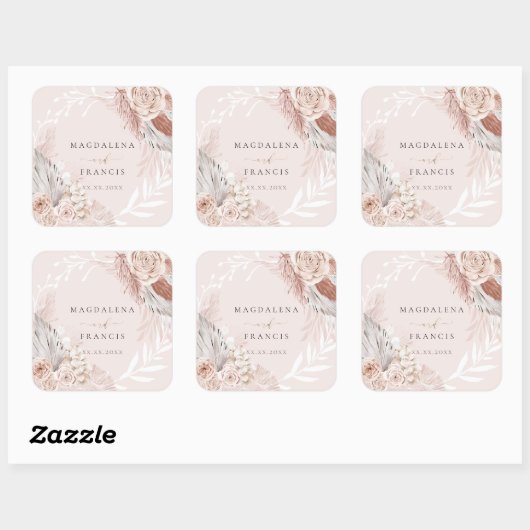 bruiloft boho vierkante sticker (Vel)