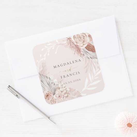 bruiloft boho vierkante sticker (Envelop)