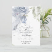 BRUILOFT | Boho Waterverf Dusty Blue Roos Kaart (Staand voorkant)