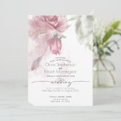 BRUILOFT | Boho Waterverf Dusty Pink Rose en Bud Kaart (Staand voorkant)