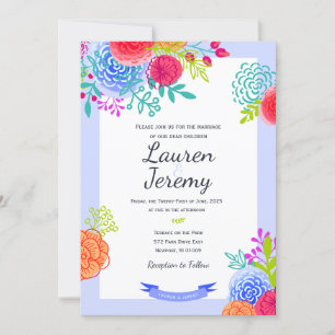 Bruiloft Bold Kleurrijke Bloemen Schets Casual Boe Kaart