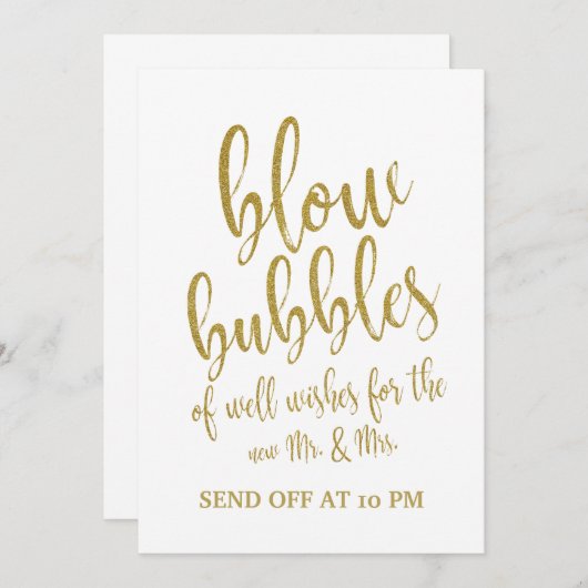 Bruiloft bord 'Bubbles Send Off' goud betaalbaar Kaart (Voorkant / Achterkant)