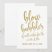 Bruiloft bord 'Bubbles Send Off' goud betaalbare t Kaart (Voorkant / Achterkant)