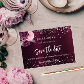 Bruiloft bordeaux zilveren bloemen elegant save the date