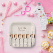 Bruiloft Borden Rij van Roze Champagneglazen Papieren Bordje (Feest)