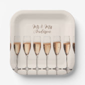 Bruiloft Borden Rij van Roze Champagneglazen Papieren Bordje (Voorkant)