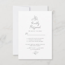 Bruiloft Botanische Bladeren Zwart & Wit Keuze Men RSVP Kaartje