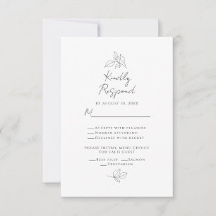 Bruiloft Botanische Bladeren Zwart & Wit Keuze Men RSVP Kaartje