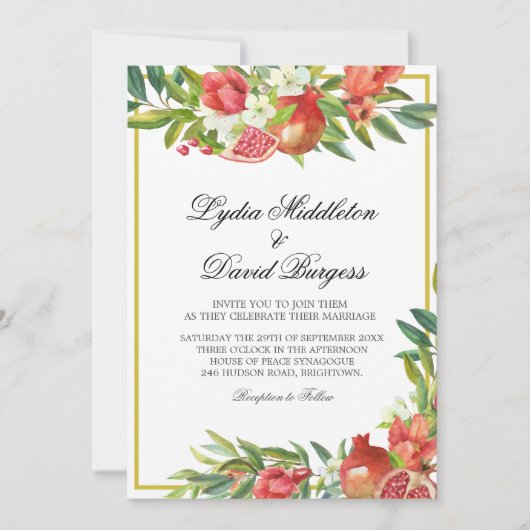 Bruiloft Botanische Boho Elegant Granaatappel Kaart (Voorkant)