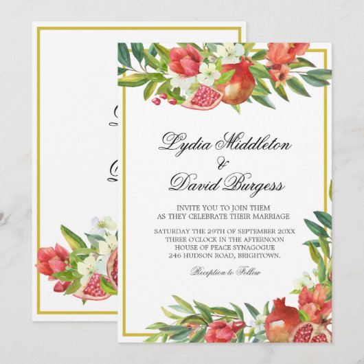 Bruiloft Botanische Boho Elegant Granaatappel Kaart (Voorkant / Achterkant)